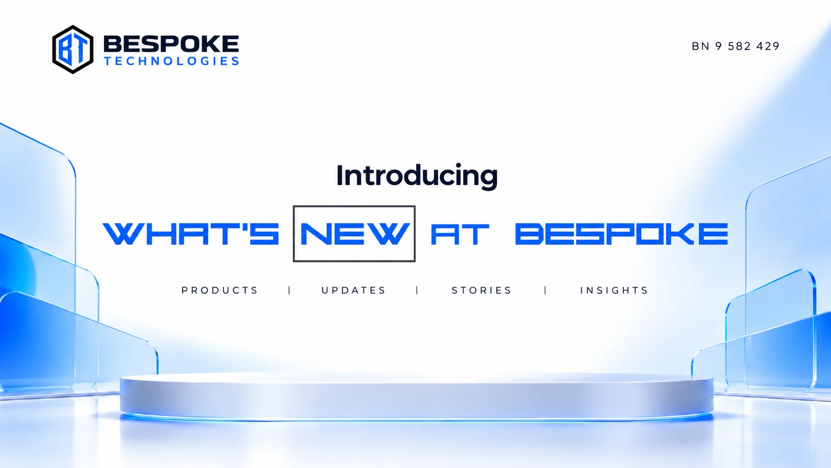 Introducing What's New at Bespoke, with the Bespoke Technologies logo and the channel wordmark on a white-and-blue background.